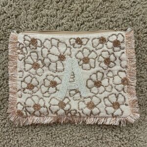 Tan Beaded A Clutch